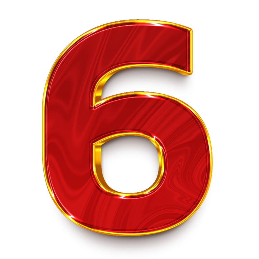 The number six is made of gold and red png