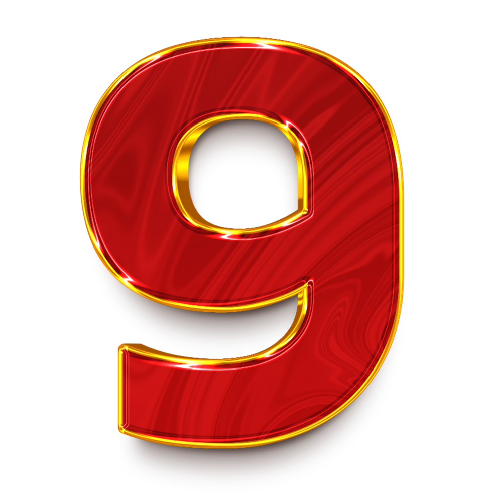The number 9 is made of gold and red png