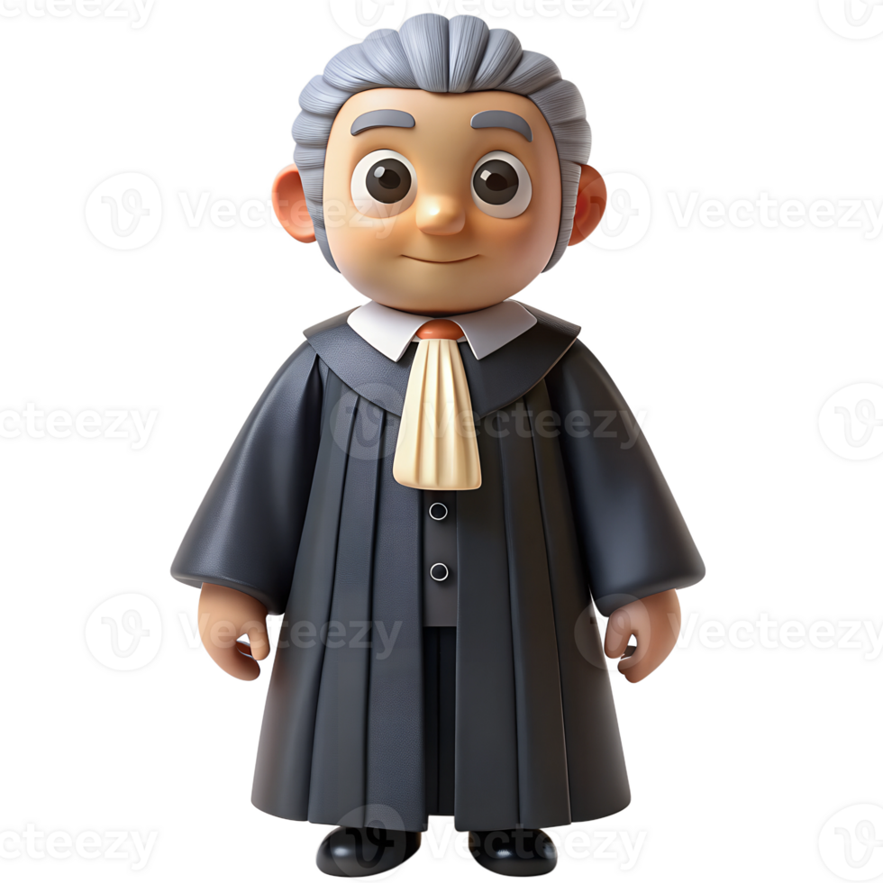 3d model Animated Judge Character Standing in Full Judicial Robes, Gray Hair, and Neutral Expression, Symbolizing Authority and Fairness in the Courtroom png