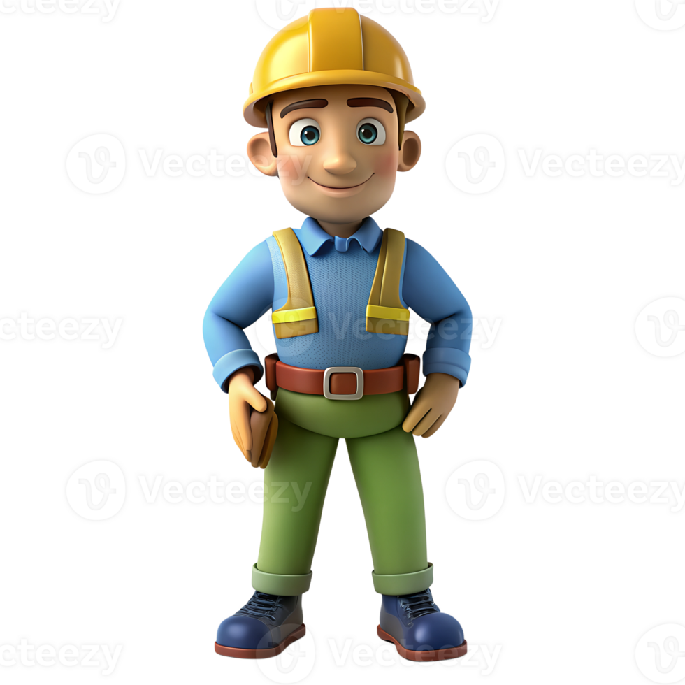 3d character model of engineer occupation wearing hard hat and safety vest png