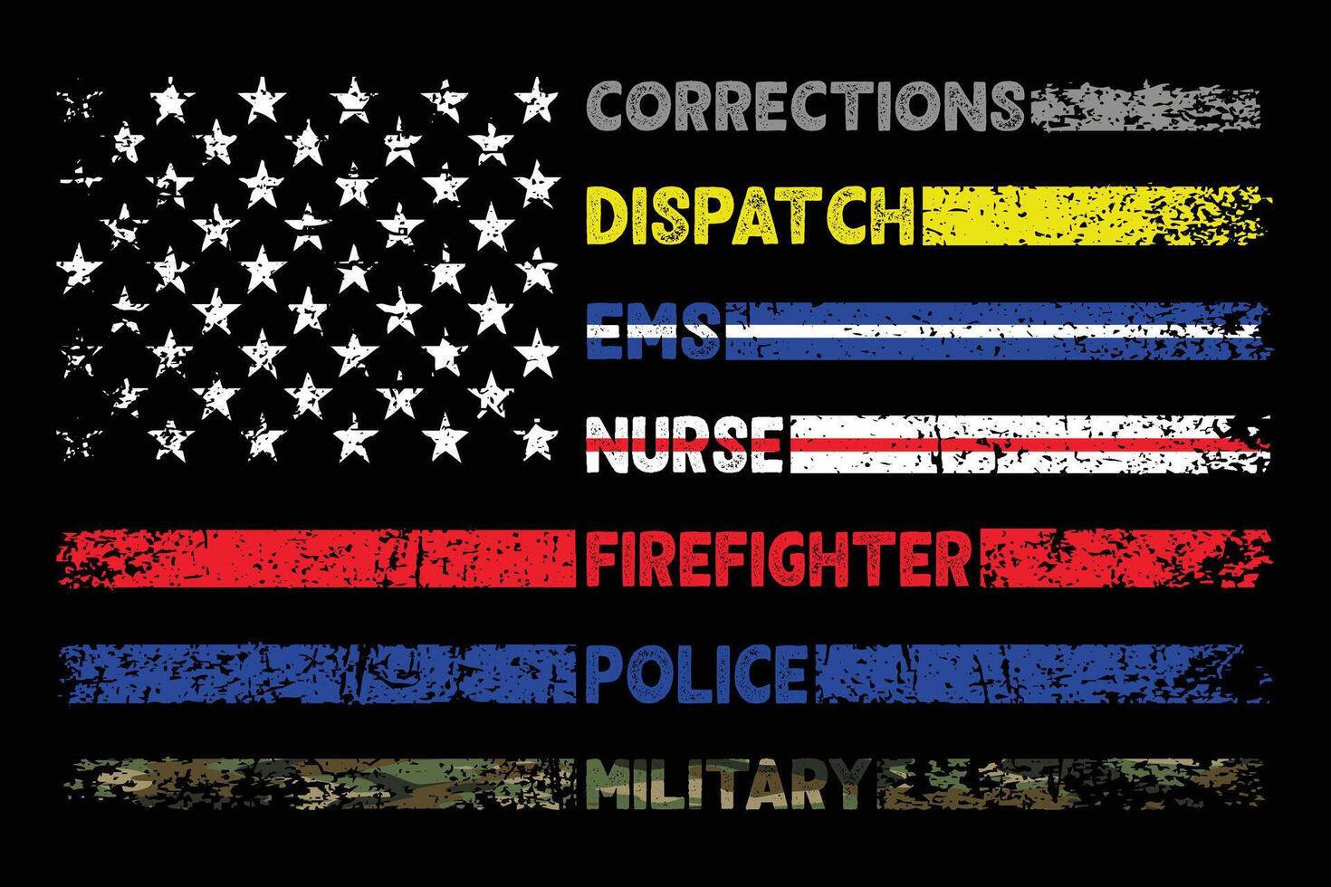 First Responder American Flag With Awareness Colors In Stars And Stripes vector