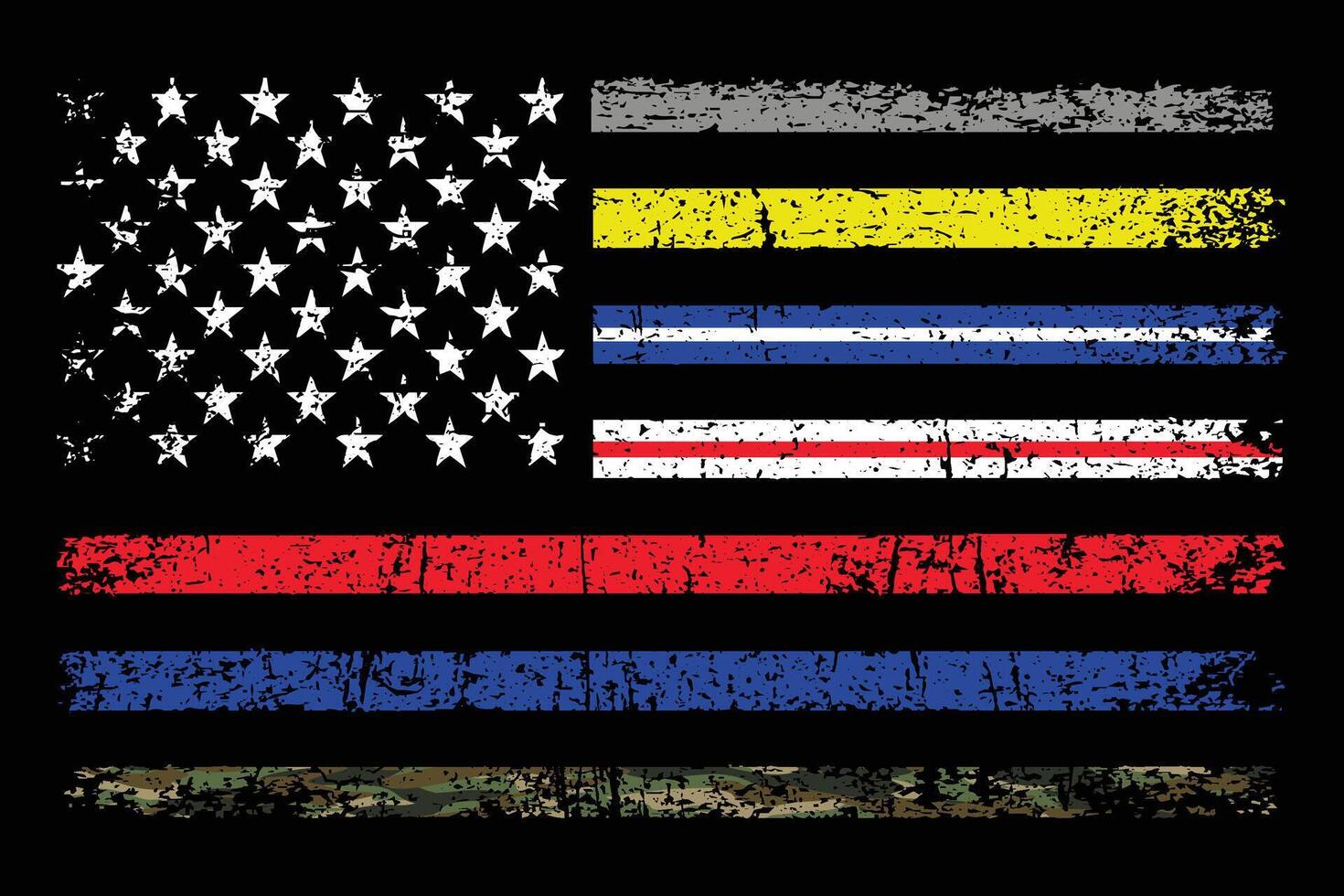 First Responder American Flag With Awareness Colors In Stars And Stripes vector
