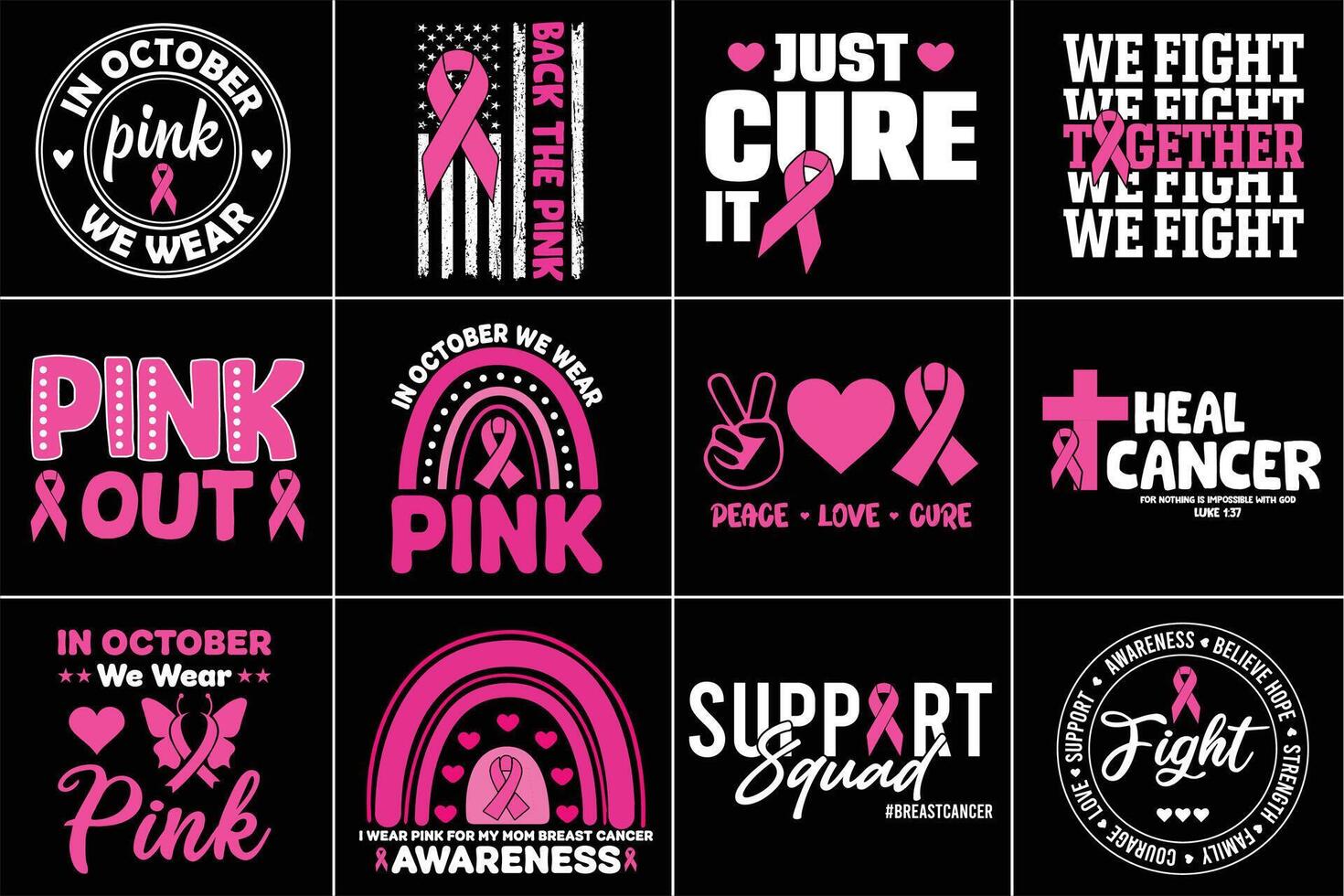 Breast Cancer Awareness T Shirt Design Bundle vector