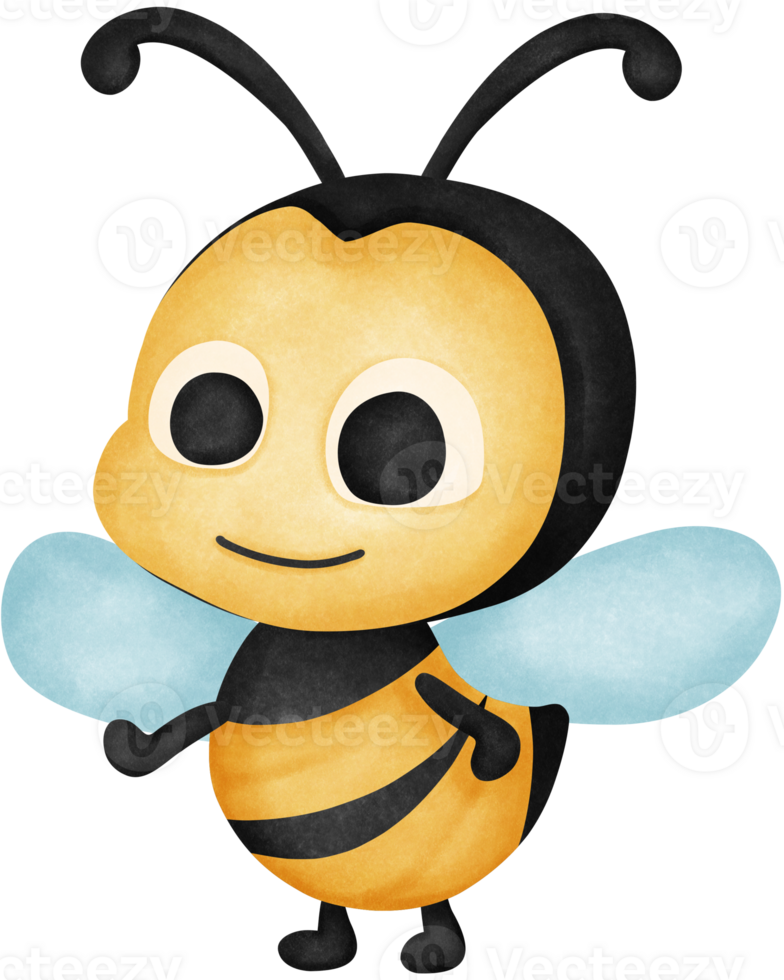 Cartoon bee illustration standing and spreading wings png