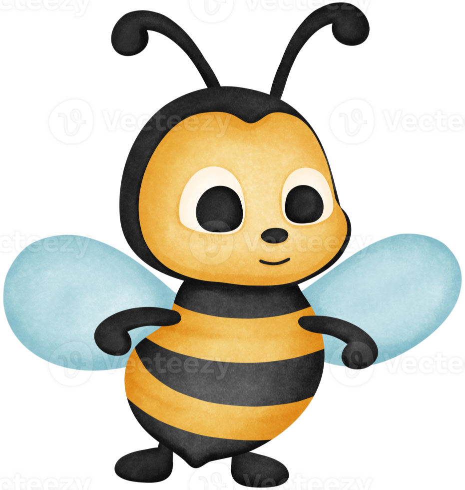Cartoon bee standing pose and spreading wings watercolor style illustration png
