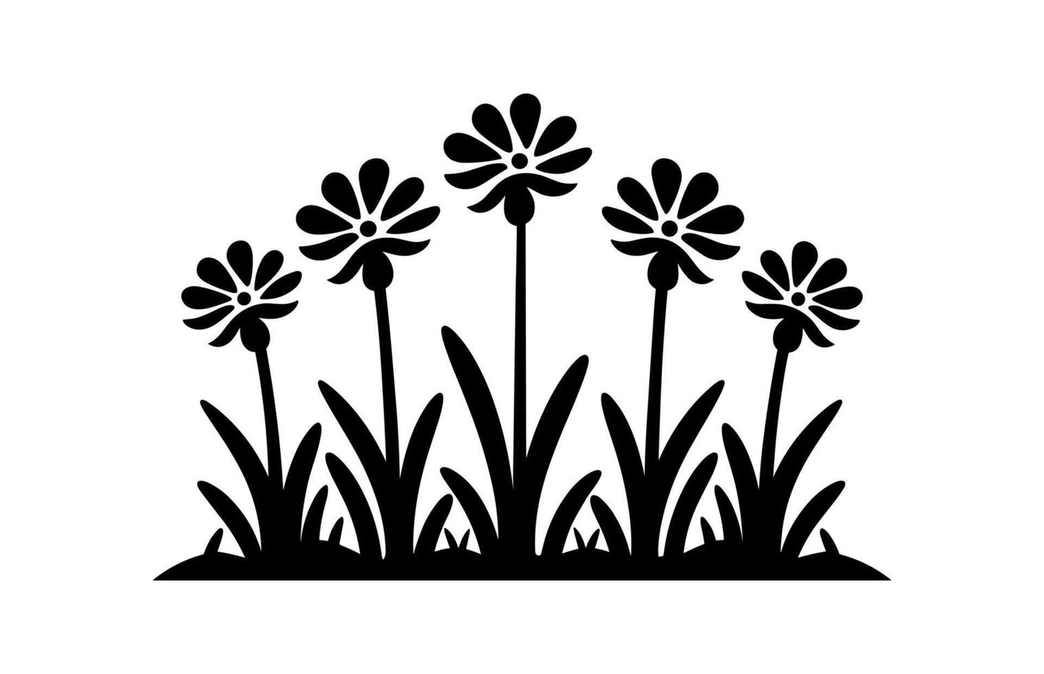 Flower Field Black Silhouette vector