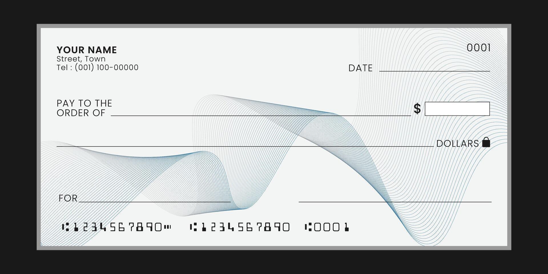 Blank bank check, checkbook cheque template or money payment paper voucher, mockup. vector