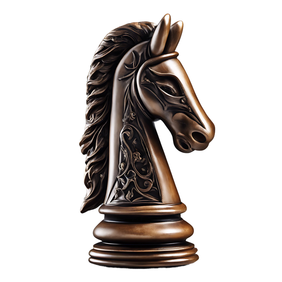 Ornate Bronze Chess Knight with Detailed Head and Base png