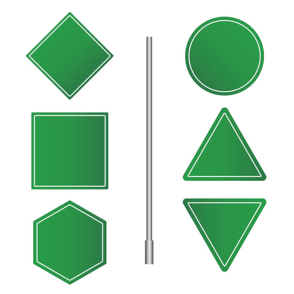 Traffic signs green. Collection of blank road sign or Empty traffic signs difference isolated on white background. illustration vector