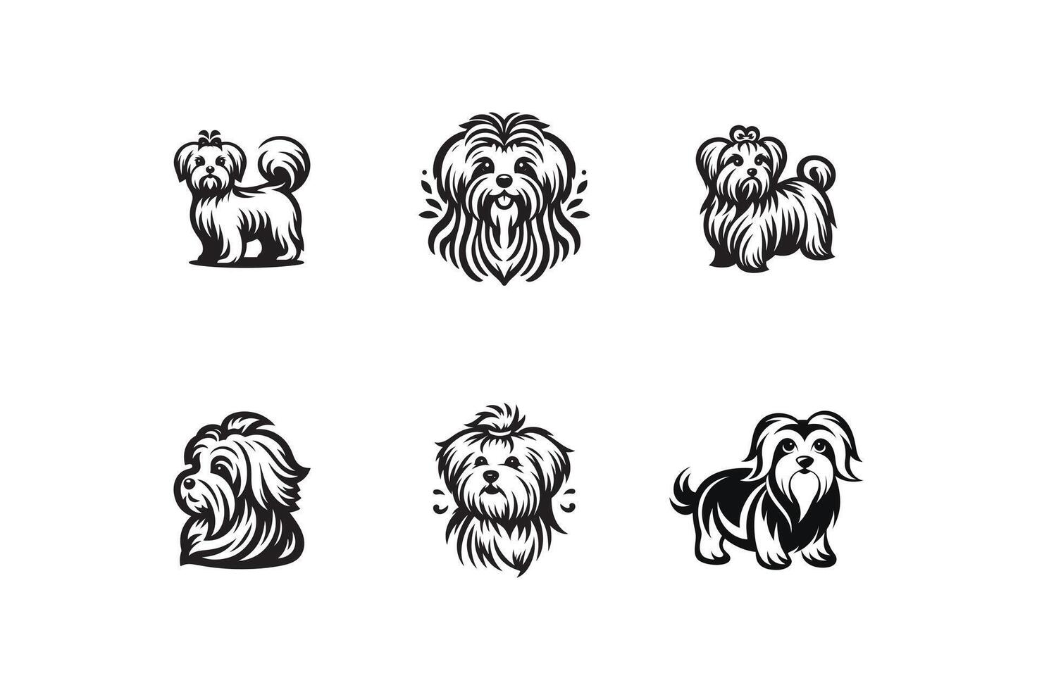 set of Maltese dog silhouette , illustration, logo style template vector