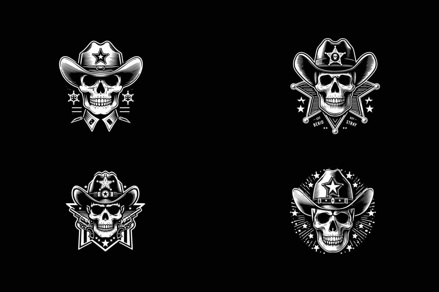 set of skull head of police officer cap skull , art silhouette logo design vector