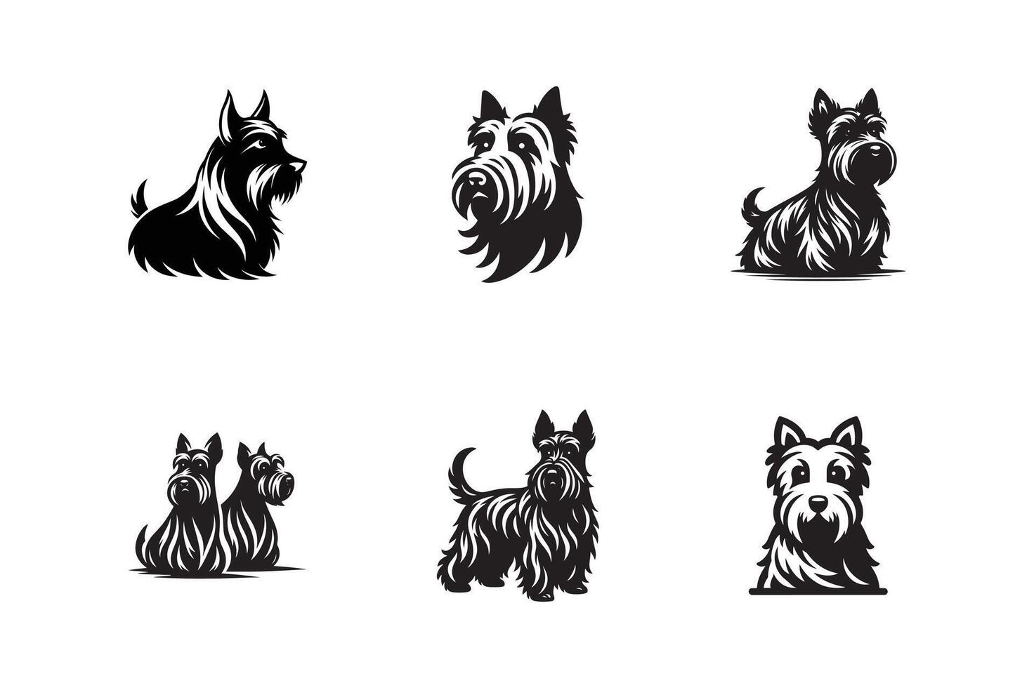set of Scottish Terrier , silhouette, illustration on white background vector