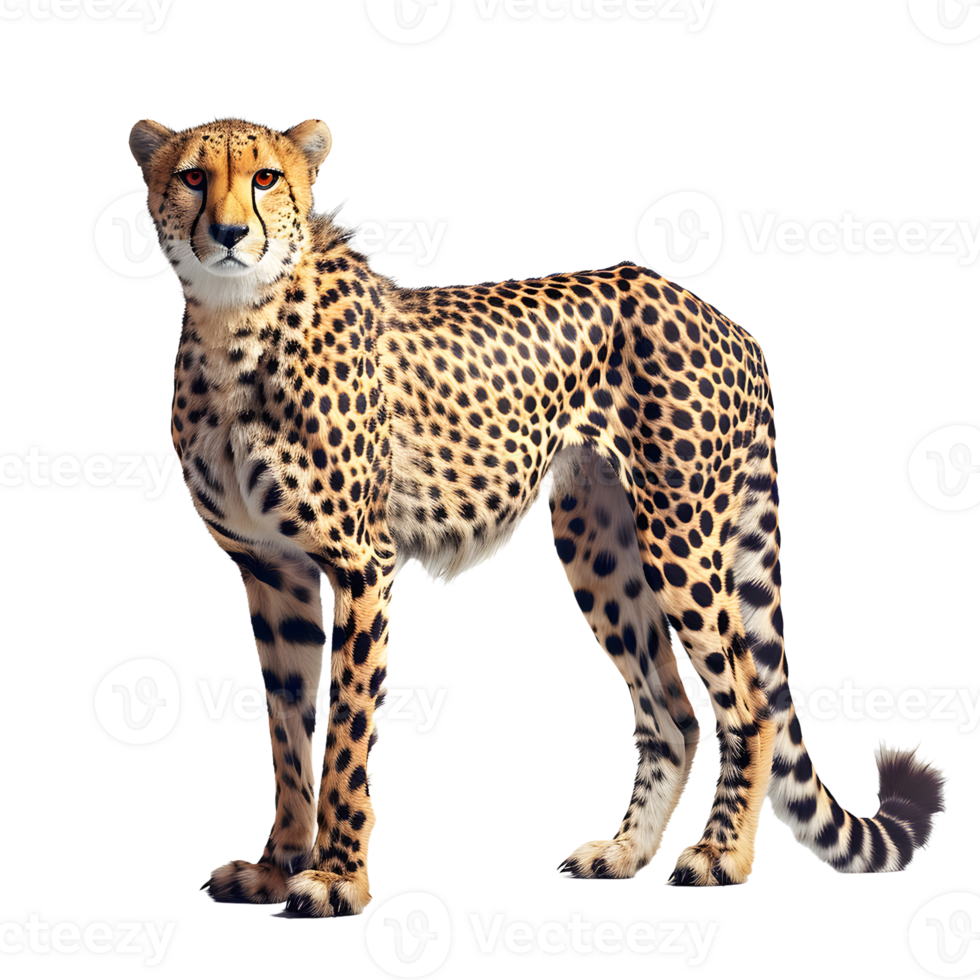 Realistic photograph of full body standing cheetah png