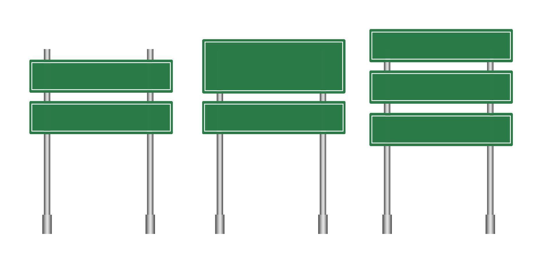 Set of blank green road sign. Empty traffic signs isolated background. Highway attention road sign collection. vector
