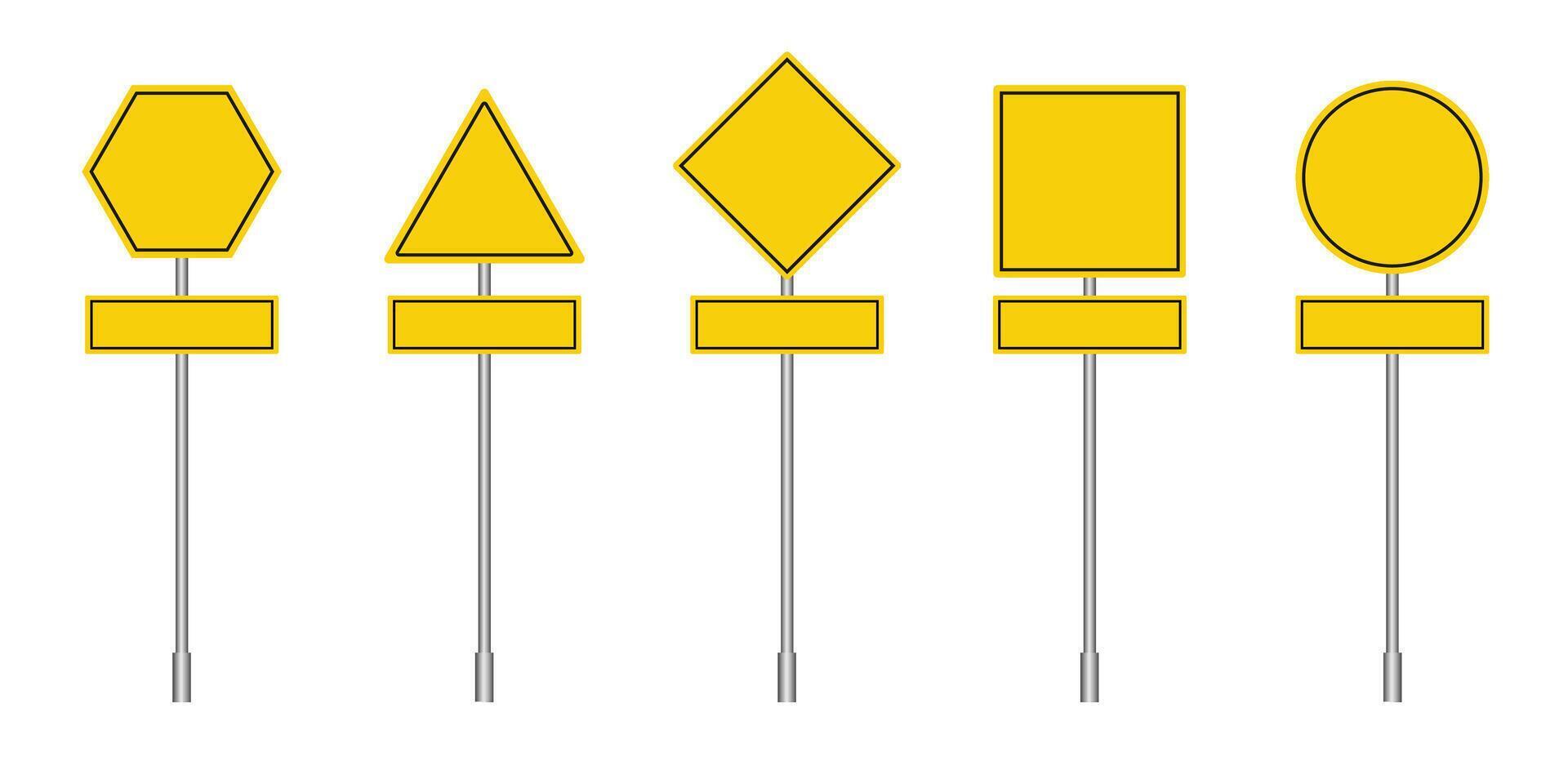 Yellow street road signs. Road direction signboards. Traffic control signs. vector