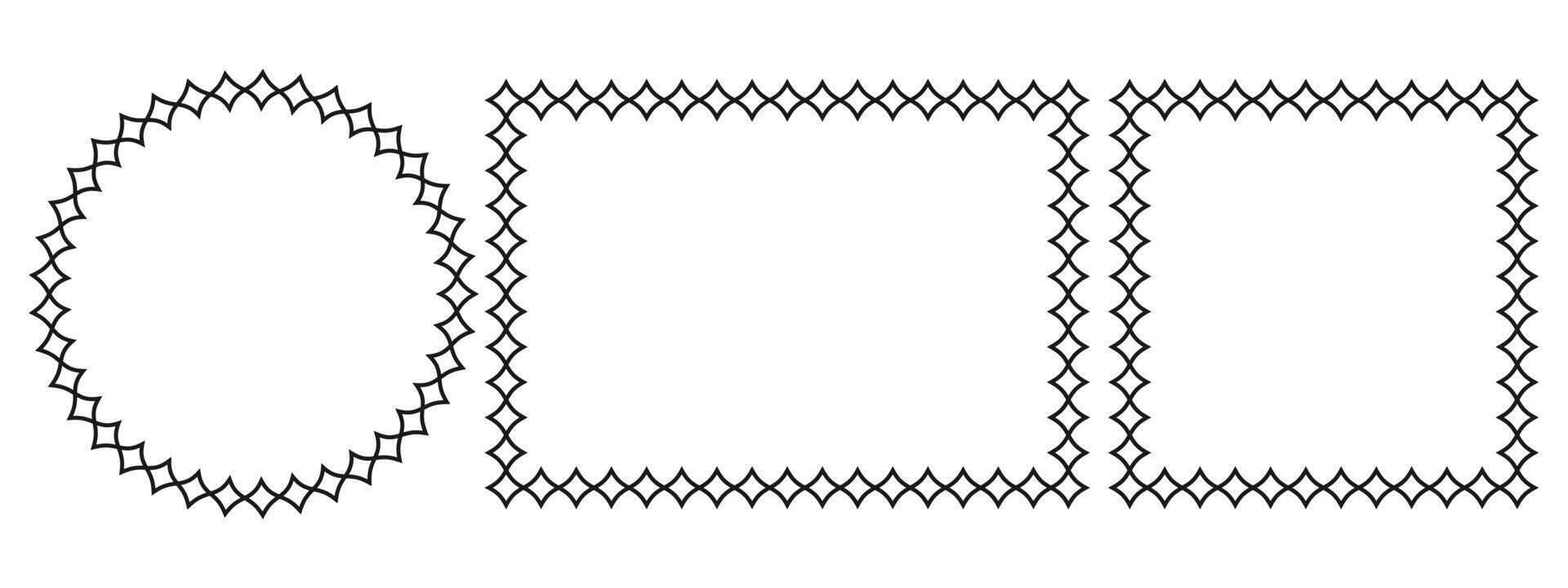 Circle and square scalloped frames. Scalloped edge rectangle and ellipse shapes. Simple label frame. illustration vector