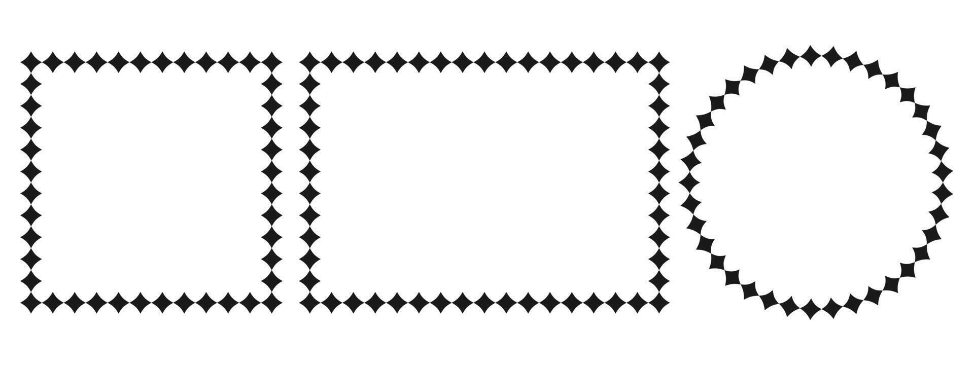 Circle and square scalloped frames. Scalloped edge rectangle and ellipse shapes. Simple label frame. illustration vector