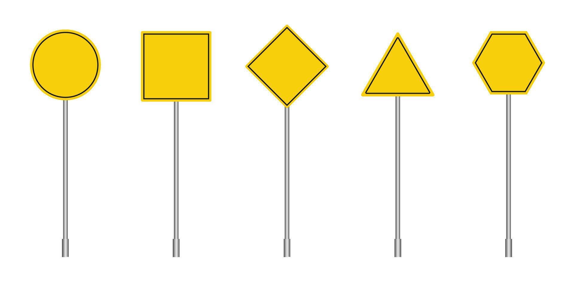 Set of blank yellow road sign. Empty traffic signs isolated on transparent background. Highway attention road sign collection. vector