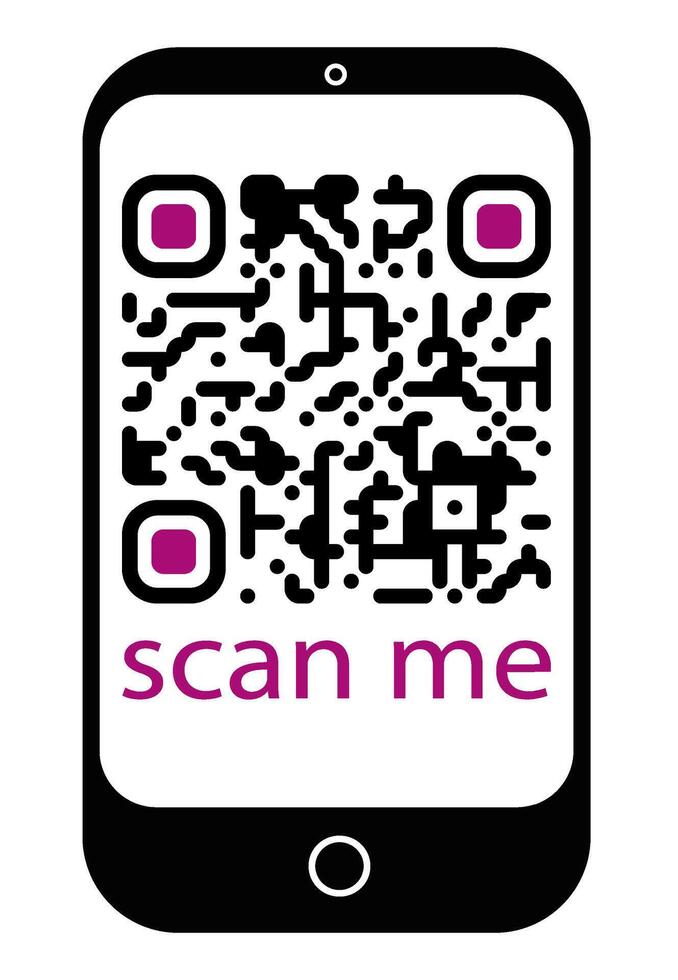 QR code displayed on smartphone screen icon with scan me text underneath. Minimalistic design on white background. Concept of digital information access. illustration vector