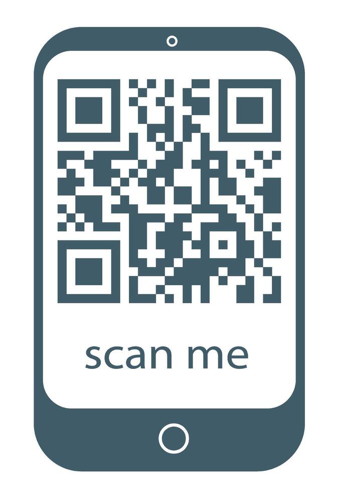 QR code displayed on smartphone screen icon with scan me text underneath. Minimalistic design on white background. Concept of digital information access. illustration vector