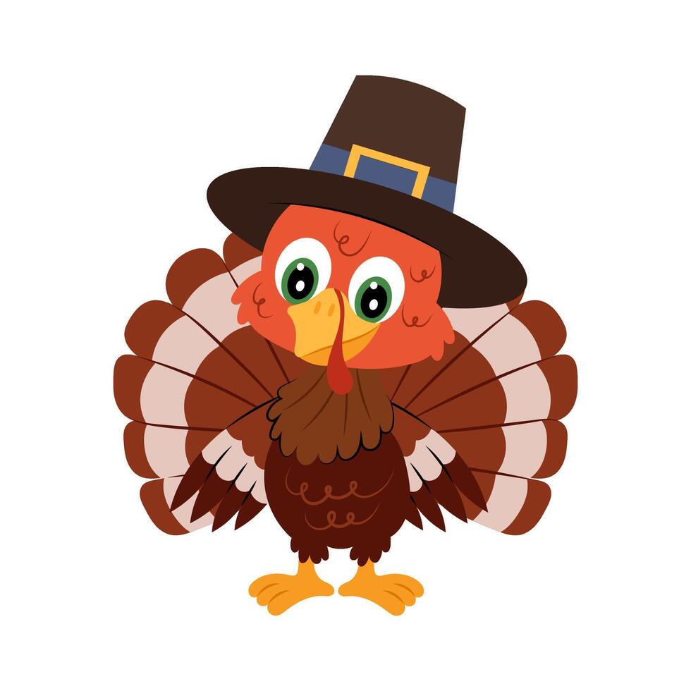 Happy Thanksgiving Day. Funny Thanksgiving Turkey bird cartoon character. Thanksgiving symbol. Illustration on white background. vector