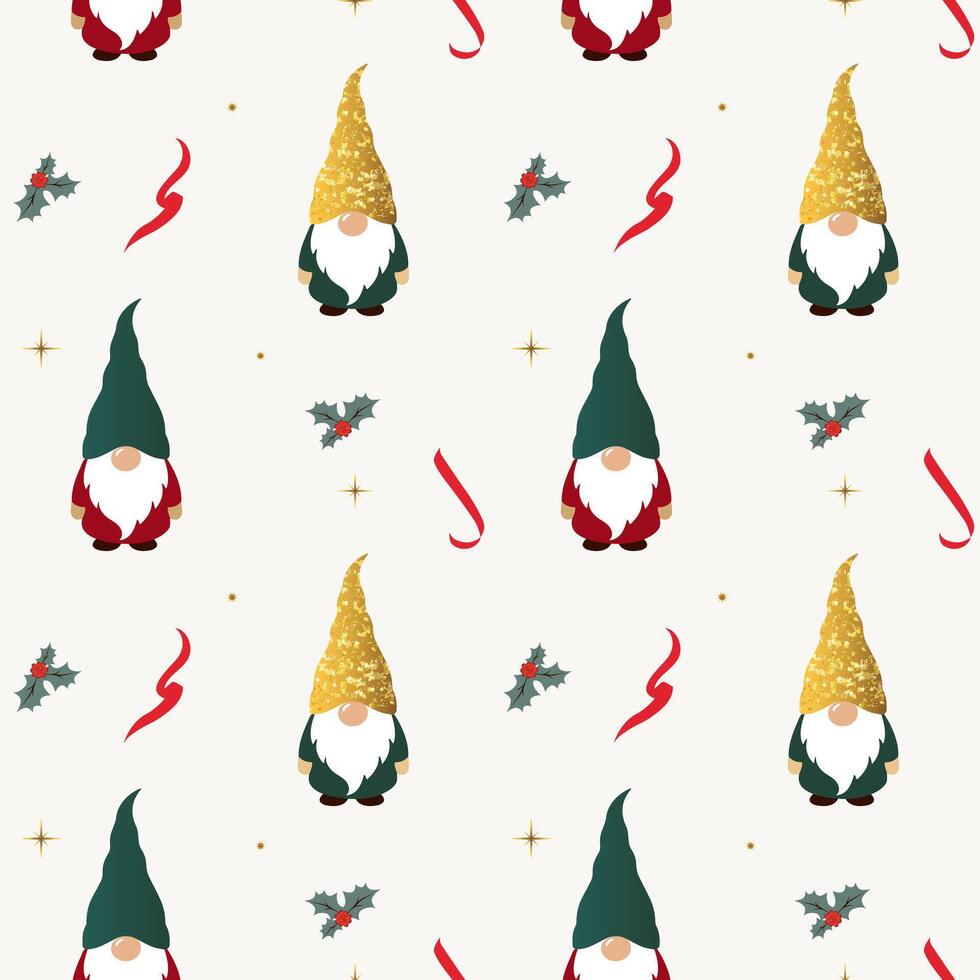 Winter seamless pattern with cute elf in a hat. Xmas patterns. Christmas backgrounds. New year decorations. vector