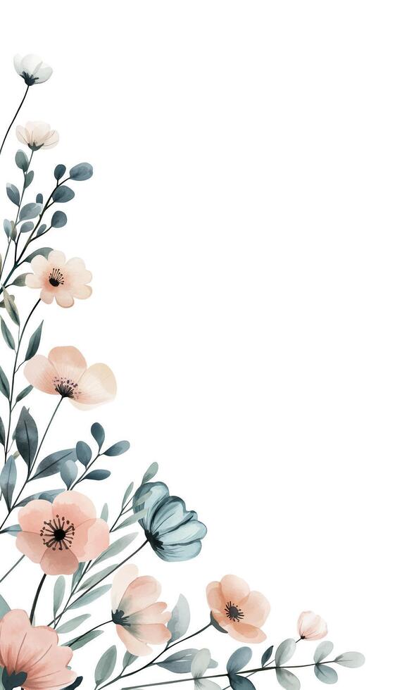 Watercolor botanical frame for invitations and cards. Foral template with wild flowers in pastel colors. vector