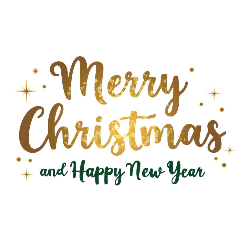 Merry christmas new year gold lettering with glitter. Christmas typographic emblem. For banner, card, package. vector