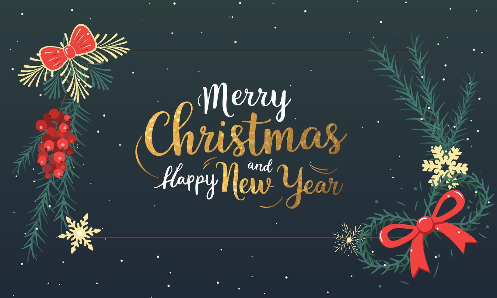 Christmas design, background, poster with golden lettering. Merry Christmas frame with christmas elements. Dark background vector
