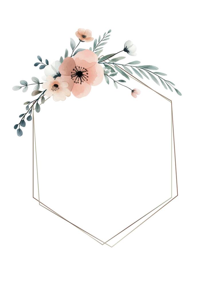 Botanical watercolor frame for wedding invitations and cards. Foral wreath wild meadow flowers in pastel colors. vector