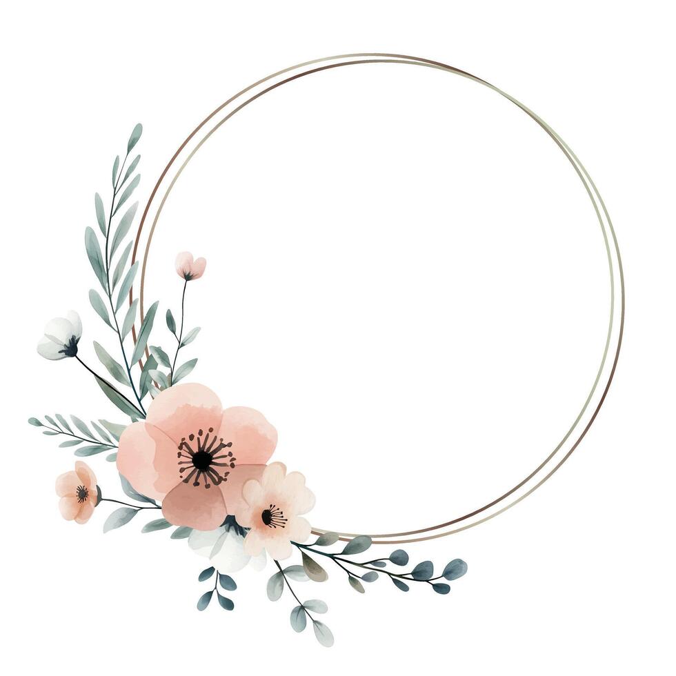 Botanical watercolor frame for wedding invitations, and cards. Foral wreath with wild meadow flowers in pastel colors. vector