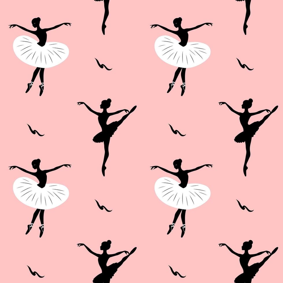 Seamless pattern with silhouettes of ballerinas on a pink background. Dance background. Ballet dancing vector