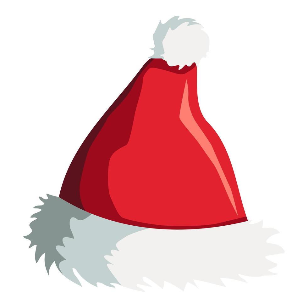 Realistic Santa Claus hat, holiday cap to xmas. New Year red hat. vector