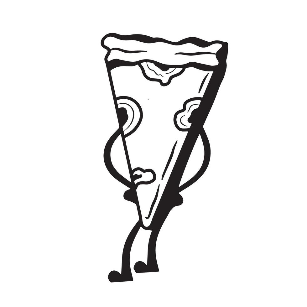 illustration depicting black pizza icon, cute pizza character isolated vector