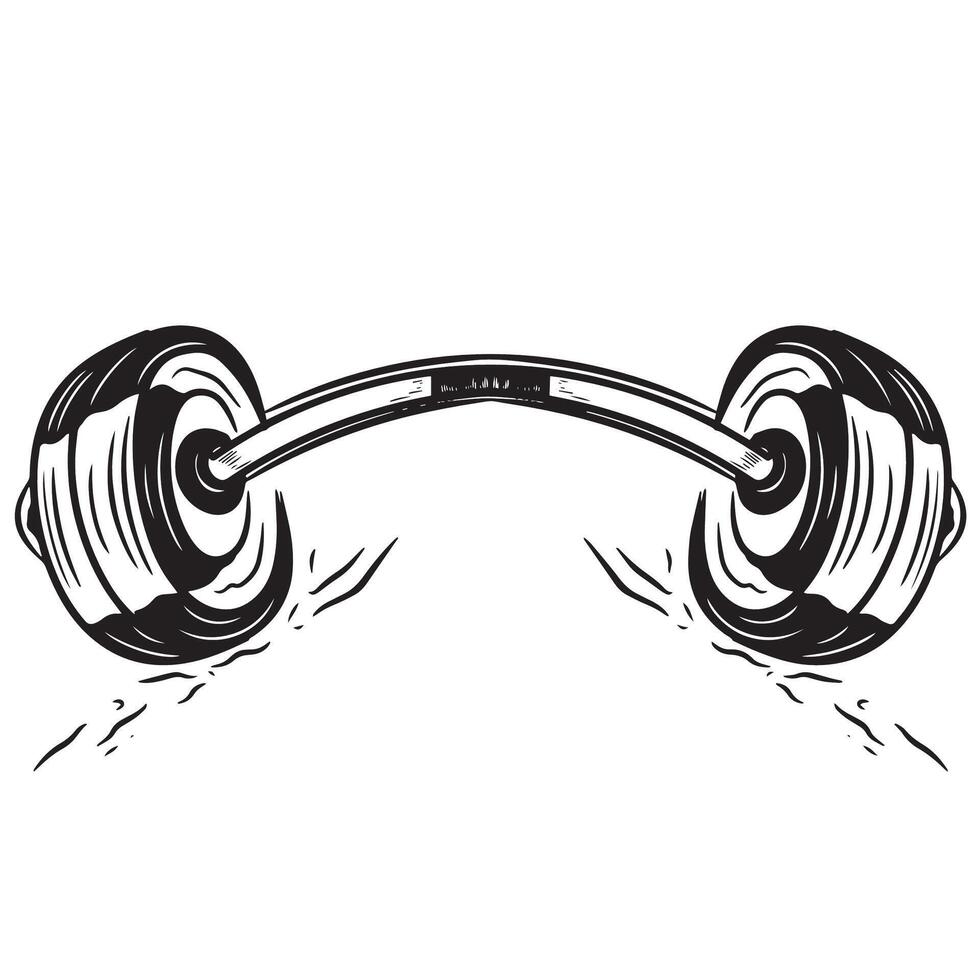 black and white illustration of isolated barbell, curved barbell icon vector