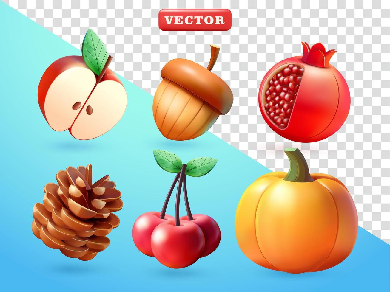 Autumn fruit, 3d. Suitable for design elements vector