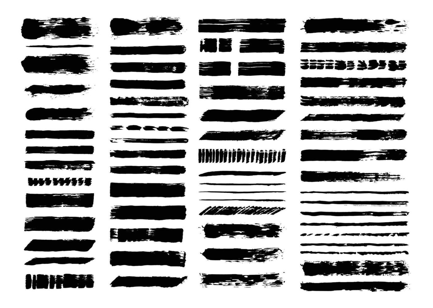 Black paint brush stroke lines element set. Grunge hand drawn painting graphic element. vector