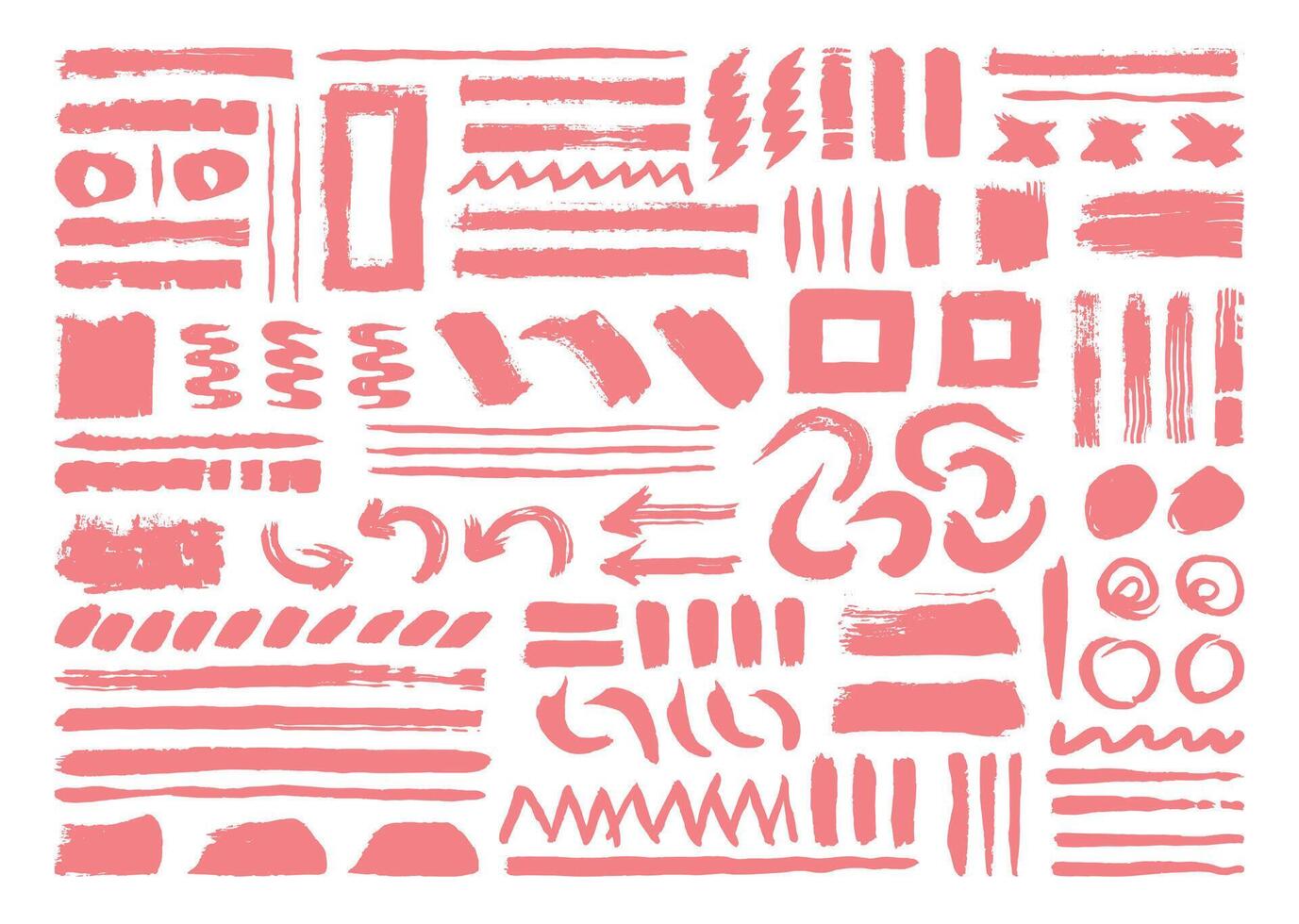 Abstract pink paint brush strokes set. Creative hand drawn shapes bundle. Painting graphic element. For art illustration, poster or banner template. vector
