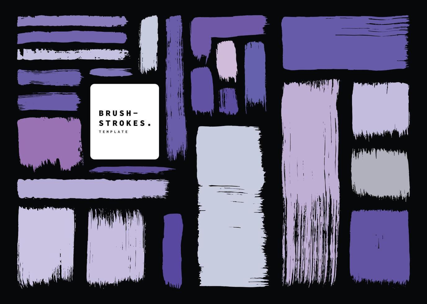 Purple paint brush strokes shape bundle. Hand drawn color block set. Artistic modern template. vector