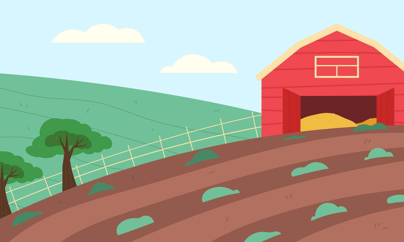 farm landscape. Rural landscape with a farm vector