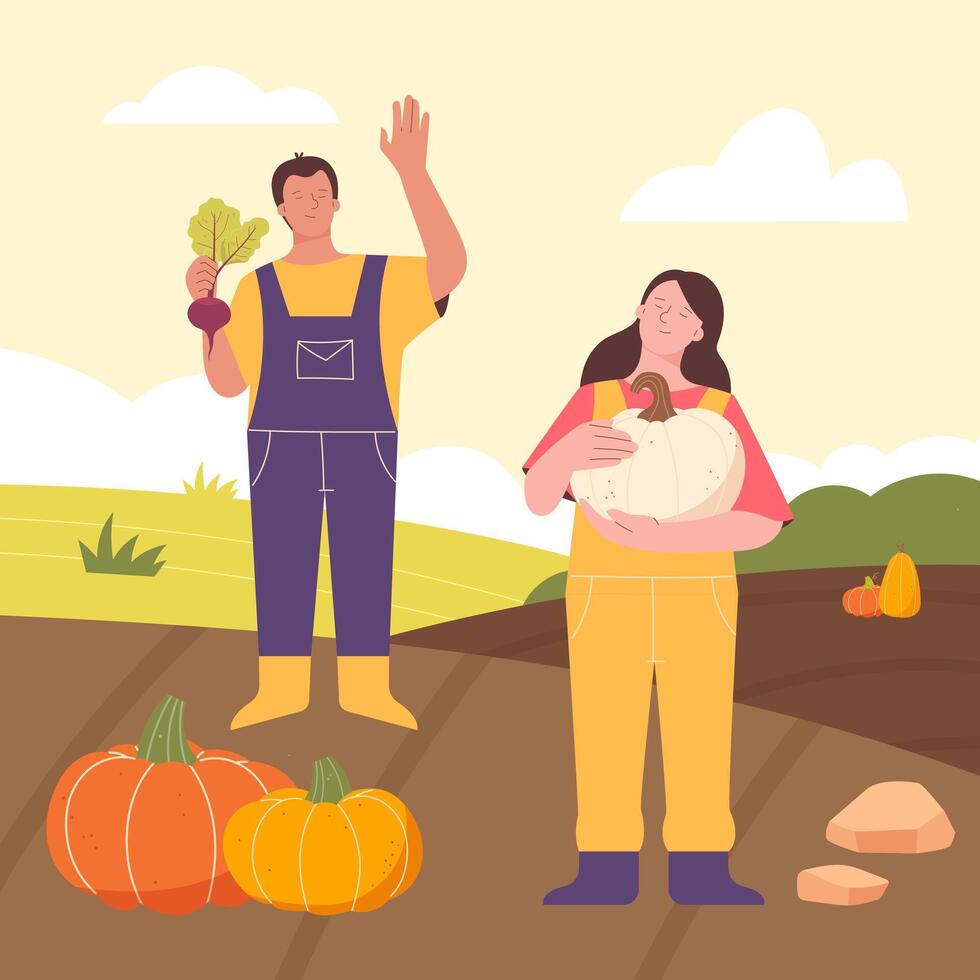 harvest people. People in the field are picking vegetables vector