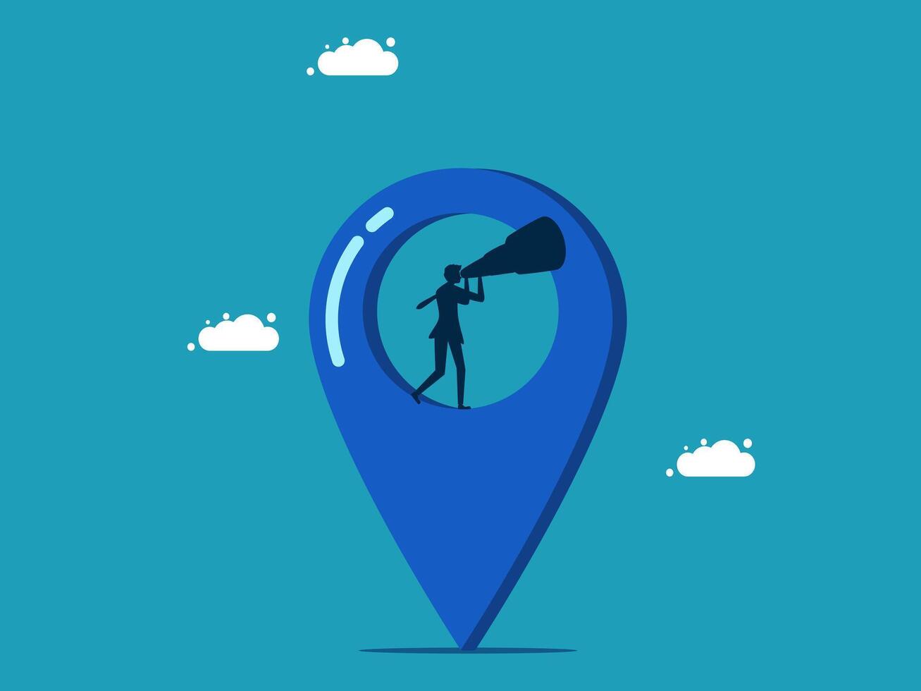 businessman with megaphone on map pin vector