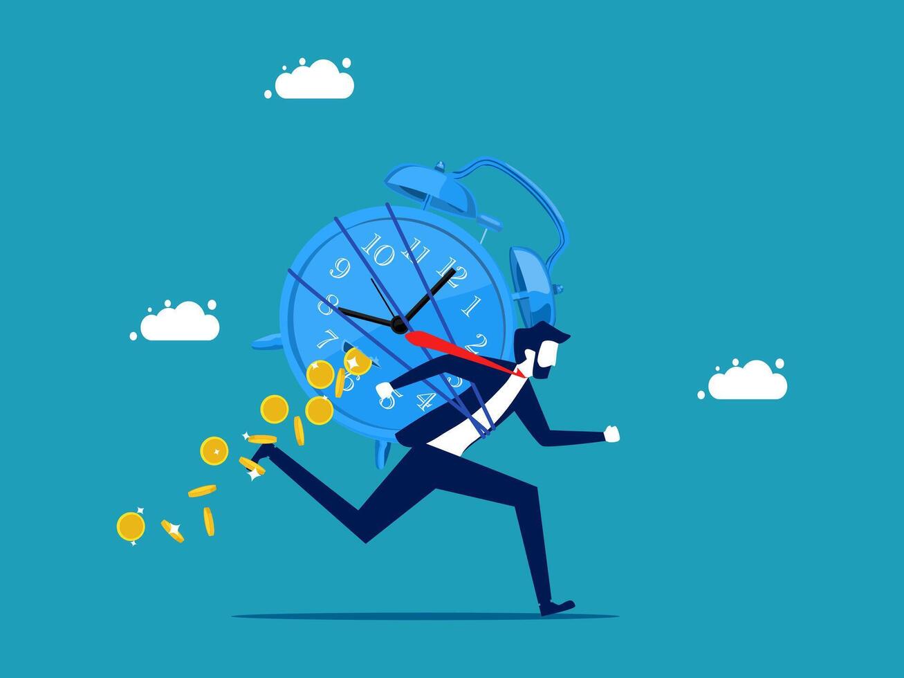businessman running with clock and money in his hand vector