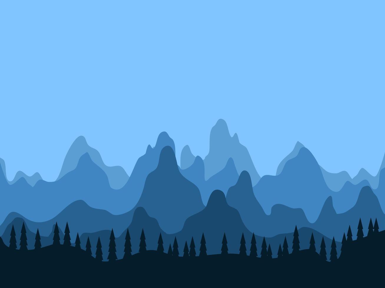 mountains and trees in the background with blue sky vector