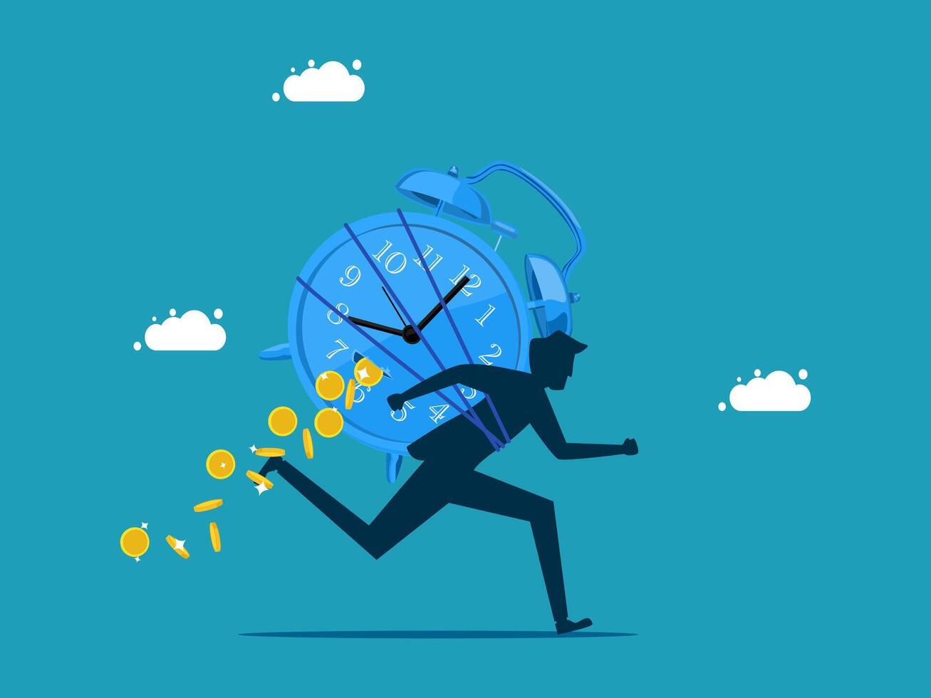 businessman running with clock and money in his hand vector