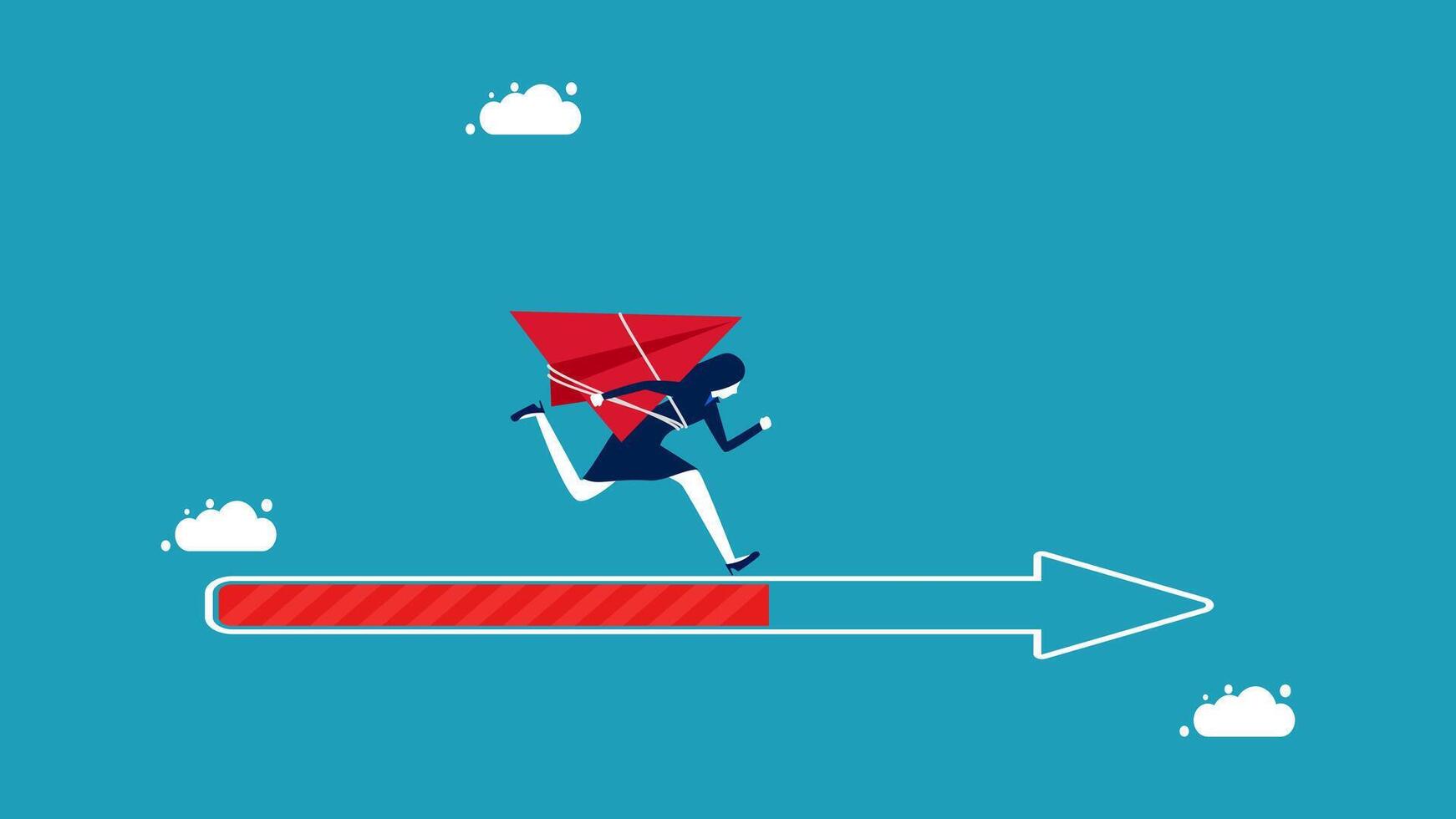 a woman is running on an arrow vector
