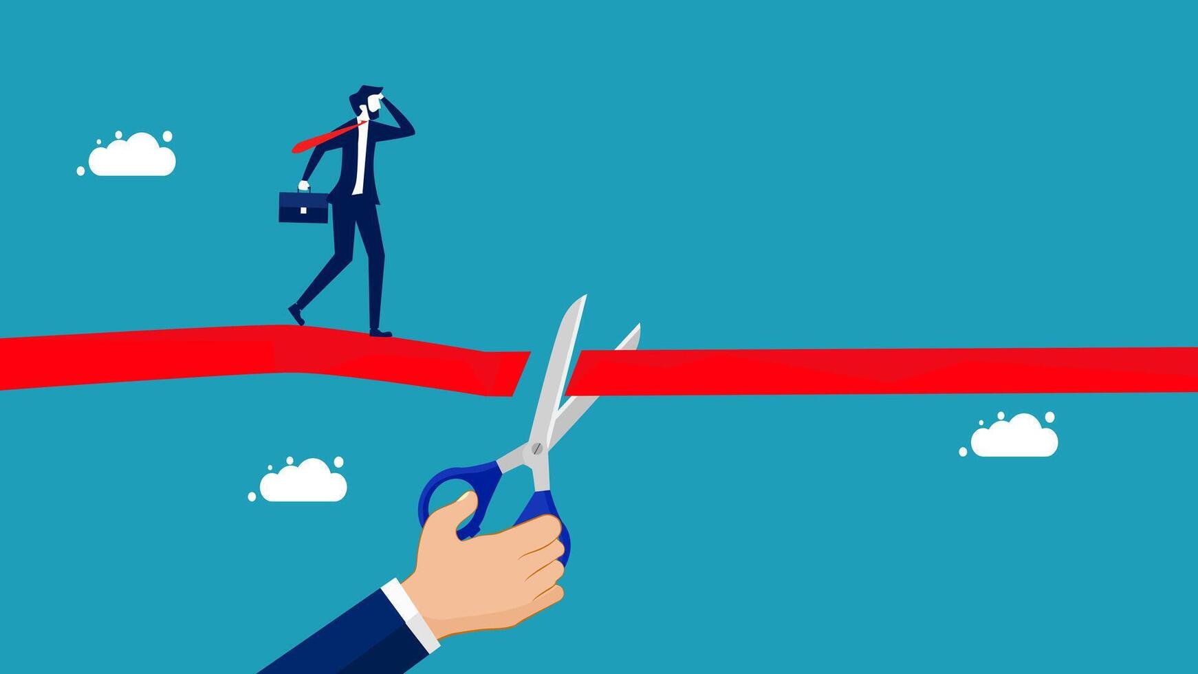 businessman cutting red ribbon to cross the path vector