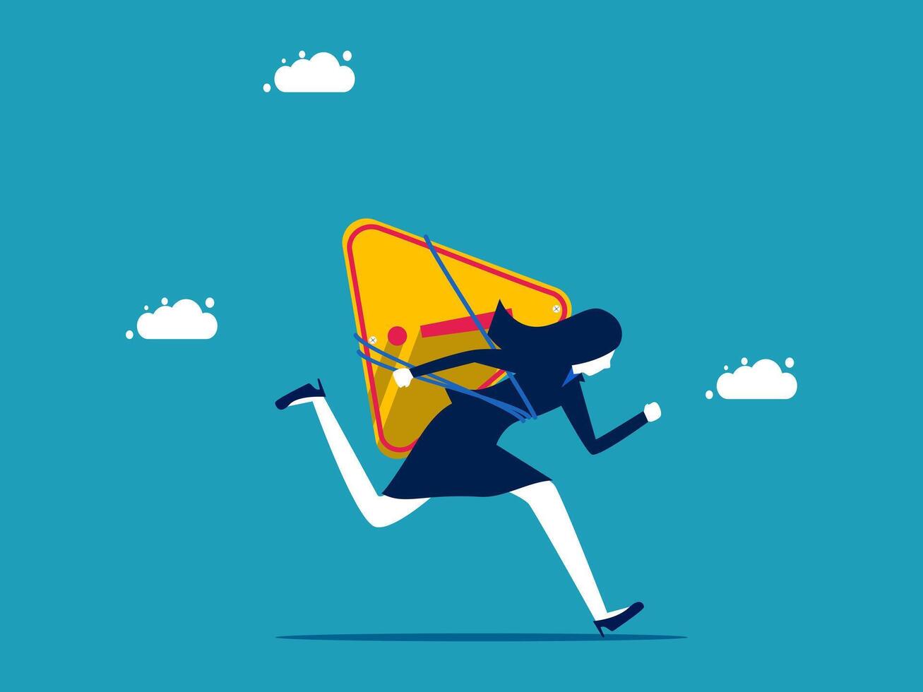 businesswoman running with a big sign on her back vector