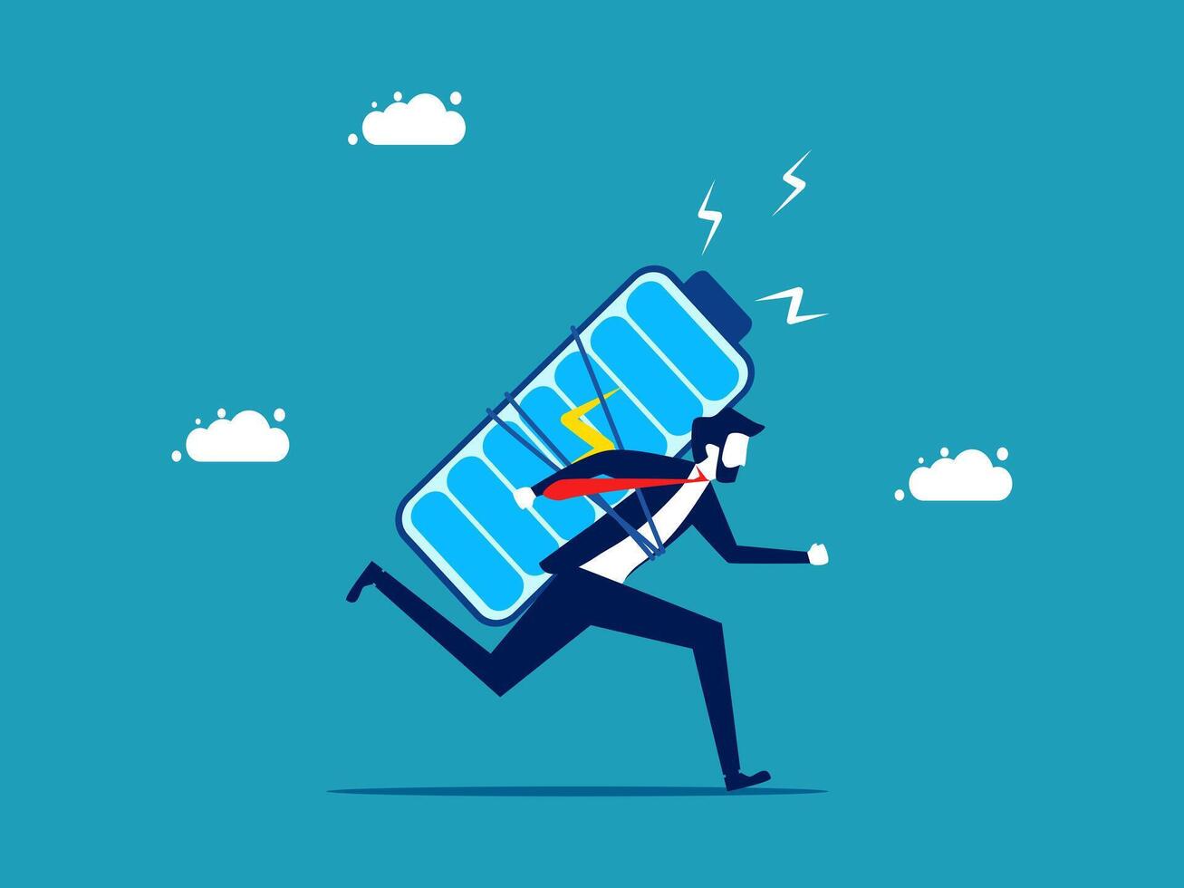businessman running with a battery pack on his back vector