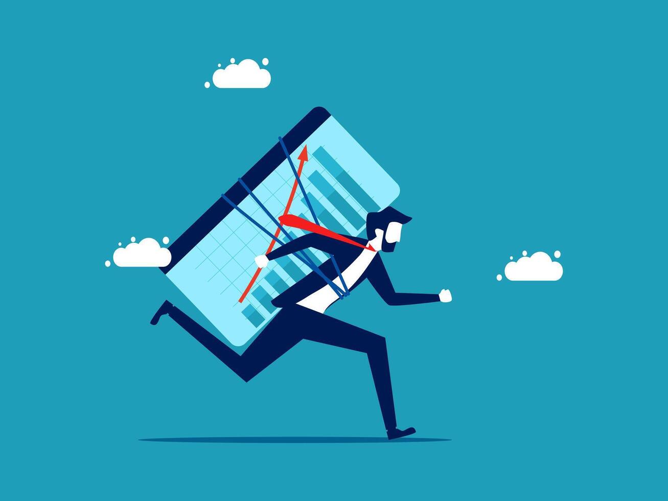 businessman running with a big screen on his back vector